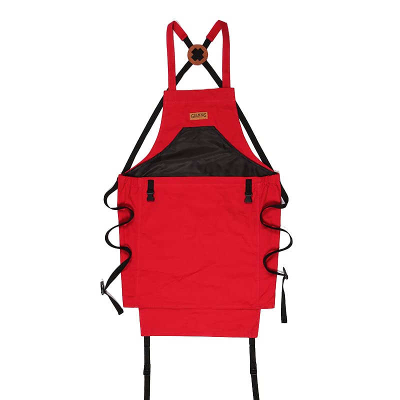 Grampa's Weeder Grampa's Garden Apron - Cross Back Gardening Apron With Pockets For Women & Men | Harvest Apron with Large Kangaroo Pouch (Red) - Image 1